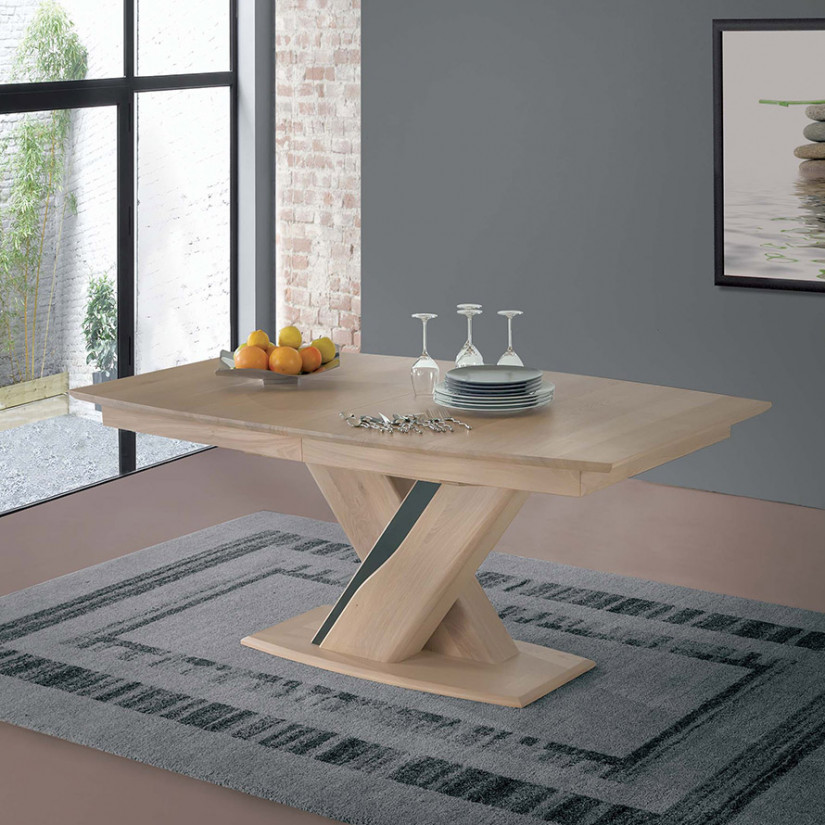 Table pied central design - plateau bois - Paimpol